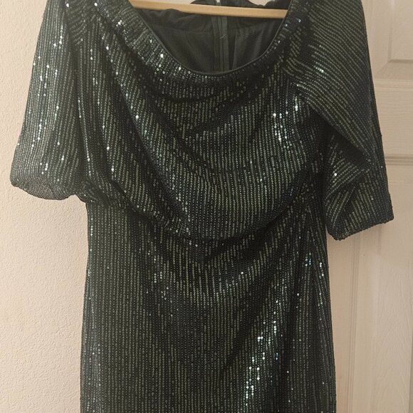 Green Sequin holiday christmas party occasion stretch midi sexy - Picture 1 of 7